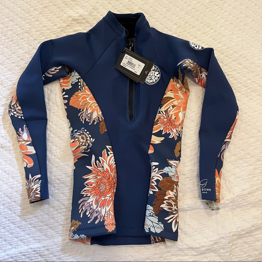 Rip Curl G bomb front zip wetsuit top 1mm size 6